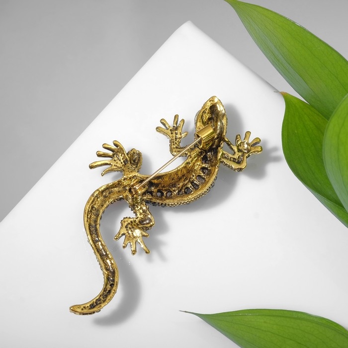 Брошь «Ящерица» изогнутая, цветная в чернёном золоте Брошь «Ящерица» изогнутая, цветная в чернёном золоте