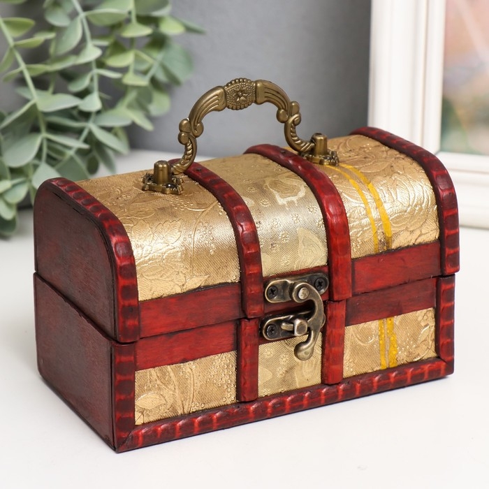 Шкатулка дерево сундучок с ручкой Шкатулка дерево сундучок с ручкой "Вьюнок"золото 8,4х14,5х8,7 см