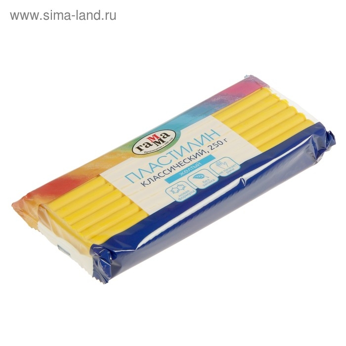Пластилин 250 г, Пластилин 250 г, "Гамма" Классический, жёлтый