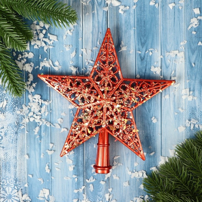 Наконечник Наконечник "Звезда" узор блеск, 18х19 см, красный