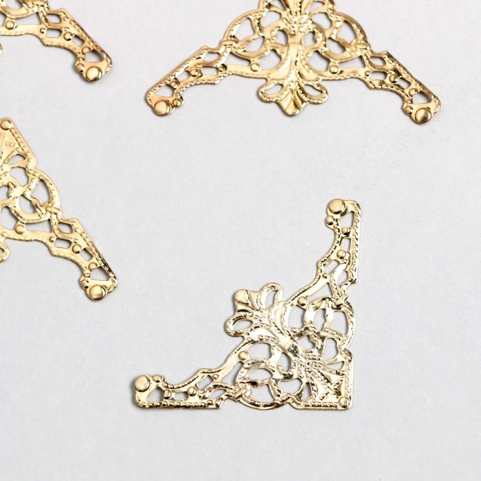 Декор металлический Декор металлический "Узорный уголок" набор 6 шт золото 3,5х3,5 см