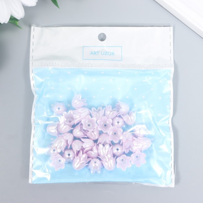 Бусины для творчества пластик Бусины для творчества пластик "Цветок ландыша жемчужный" набор 40 шт сиреневый 1х0,9х0,9 см