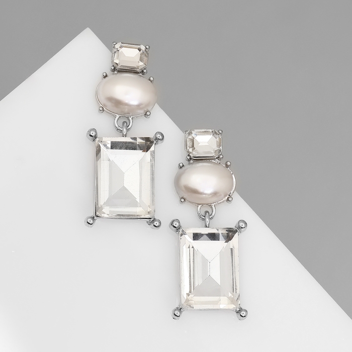 Серьги с жемчугом «Бусина» графиня, цвет белый в серебре Серьги с жемчугом «Бусина» графиня, цвет белый в серебре