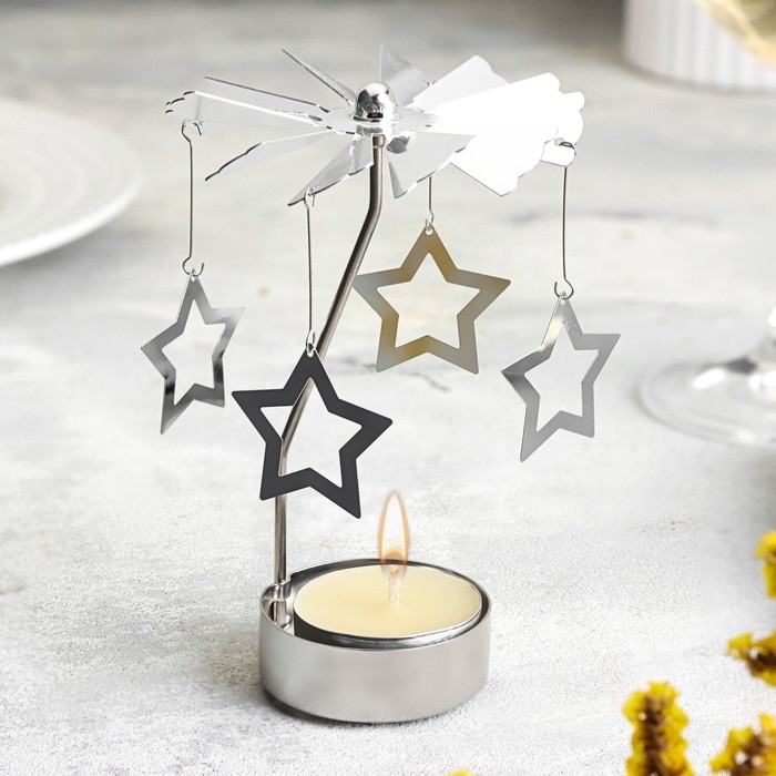 Свеча вращающаяся Свеча вращающаяся "Карусель со звёздами", серебрянная, металл