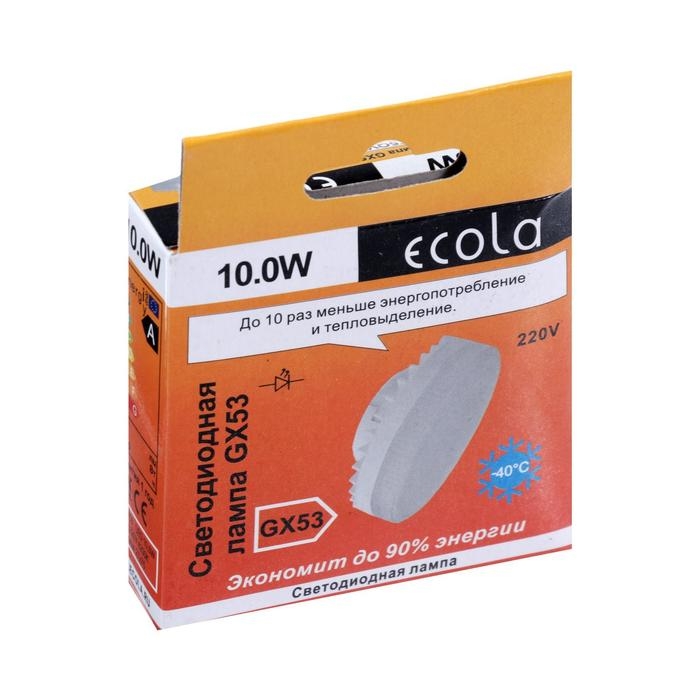 Лампа светодиодная Ecola, GX53, 10 Вт, 4200 K, 220 В, 27x75 мм, матовое стекло Лампа светодиодная Ecola, GX53, 10 Вт, 4200 K, 220 В, 27x75 мм, матовое стекло