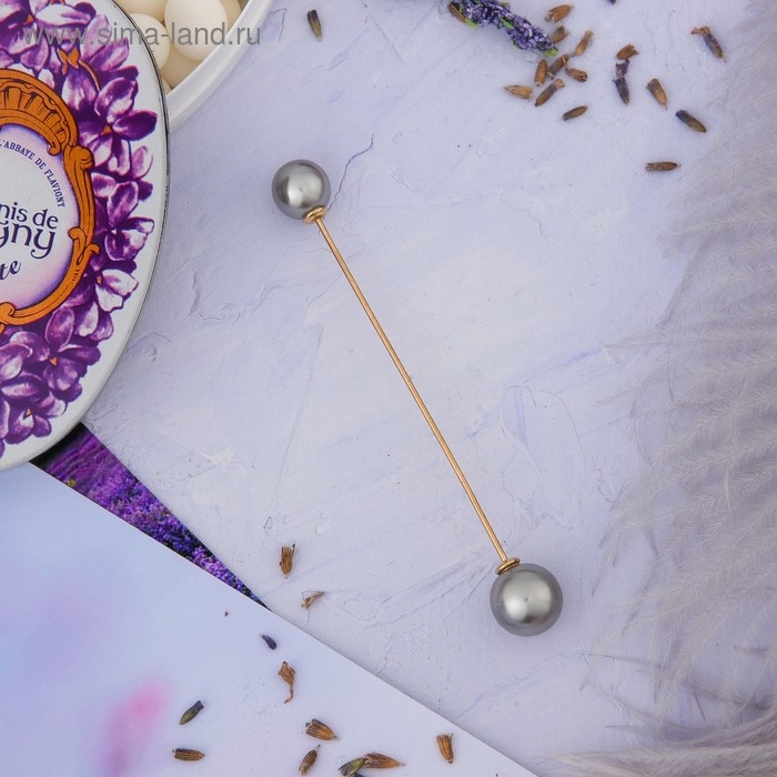 Булавка «Две жемчужины», 6 см, цвет серый в золоте Булавка «Две жемчужины», 6 см, цвет серый в золоте