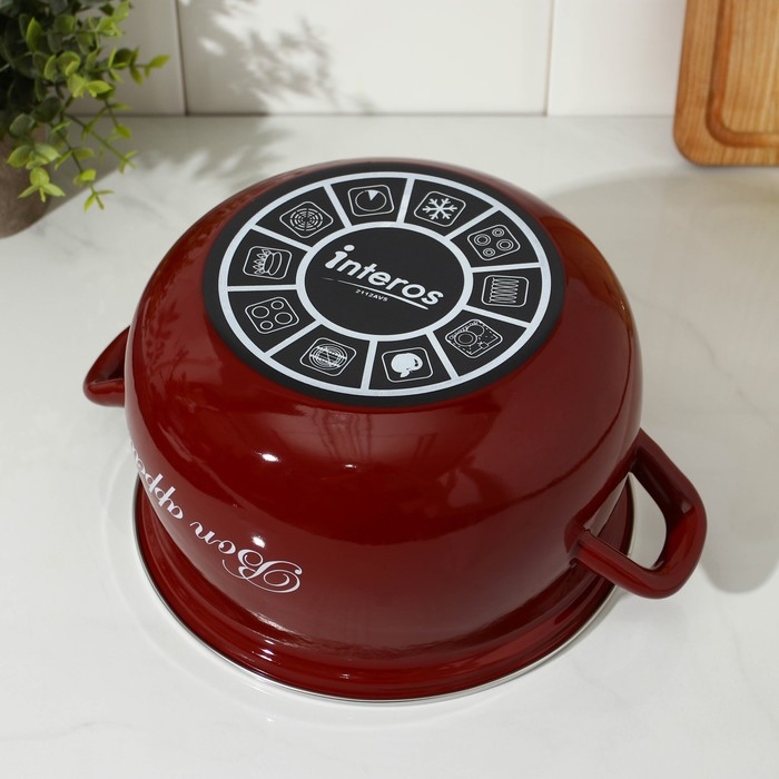 Кастрюля эмалированная, «Бордо», 4 л, стеклянная крышка, индукция, цвет бордовый Кастрюля эмалированная, «Бордо», 4 л, стеклянная крышка, индукция, цвет бордовый