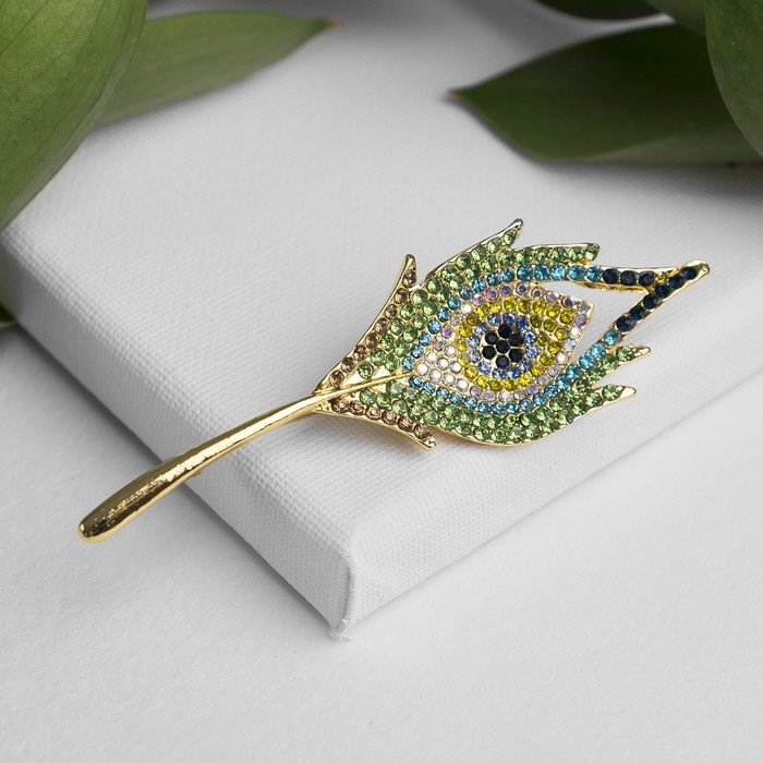 Брошь «Перо» жар-птицы, цветная в жёлтом золоте Брошь «Перо» жар-птицы, цветная в жёлтом золоте