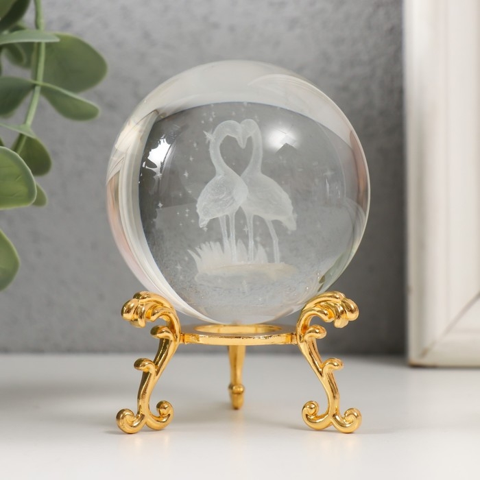 Сувенир стекло  Сувенир стекло "Фламинго" d=6 см ажурная подставка 8,5х6х6 см