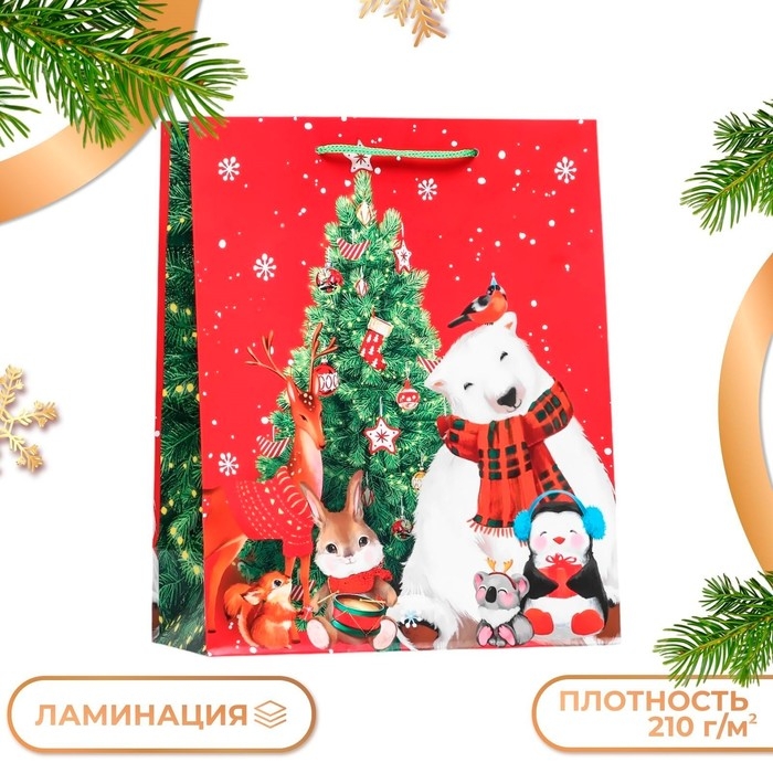 Новый год. Пакет подарочный "Сказочный замок ", 26 х 32 х 12 см.