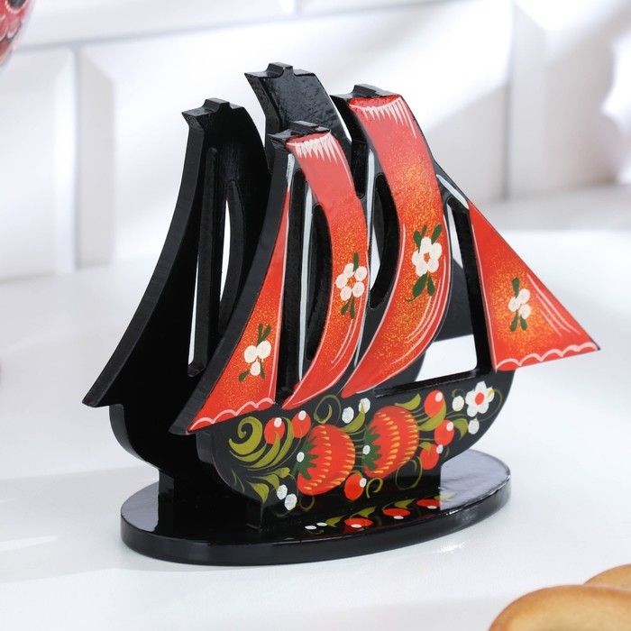 Салфетница «Парусник», хохлома Салфетница «Парусник», хохлома