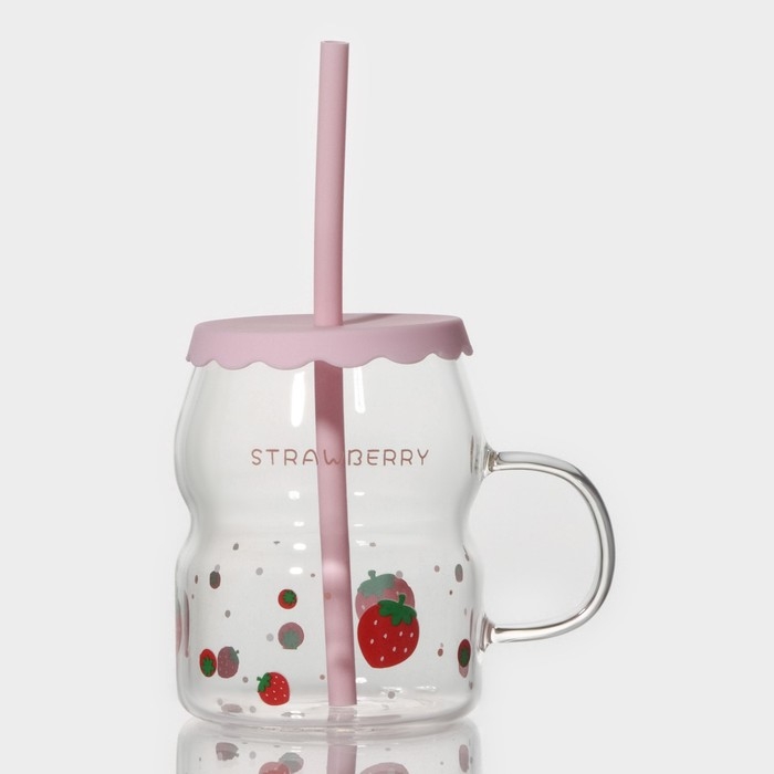 Кружка стеклянная с силиконовой крышкой и трубочкой «Фрутис», 400 мл, цвет МИКС Кружка стеклянная с силиконовой крышкой и трубочкой «Фрутис», 400 мл, цвет МИКС