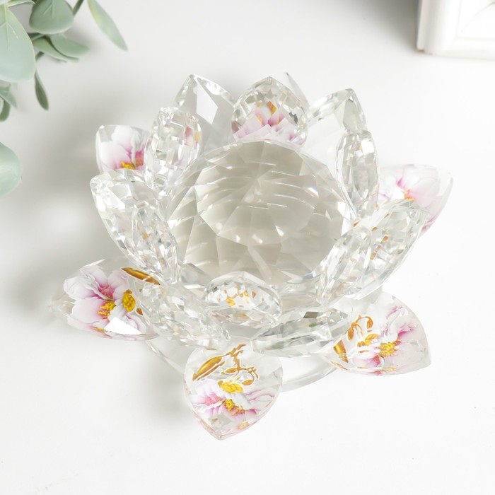 Сувенир стекло  Сувенир стекло "Лотос прозрачный, на лепестках лотосы" 7х13,5х13,5 см