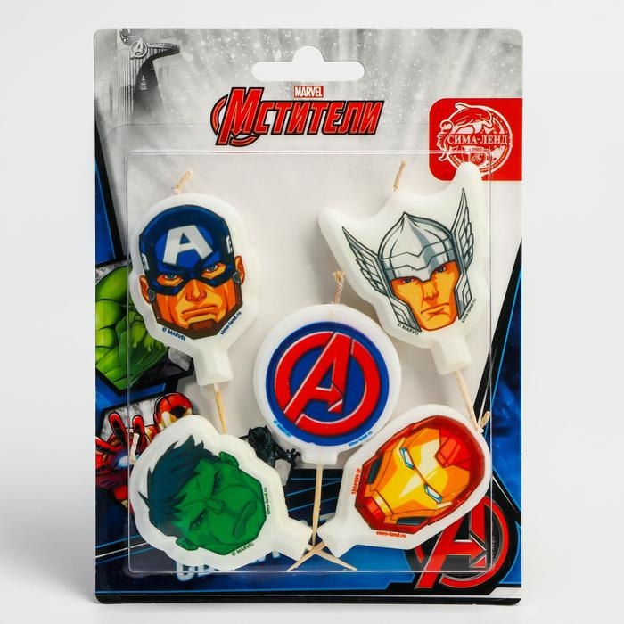 Свеча для торта Свеча для торта "С Днем Рождения!", 5 штук, Мстители