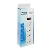 Сетевой фильтр Luazon Lighting, 4 розетки, 5 м, 2200 Вт, 3 х 0.75 мм2, 10 А, 220 В, черный