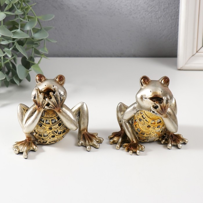 Сувенир полистоун Сувенир полистоун "Удивленная лягушка" светлое золото МИКС 10,3х6,3х8 см