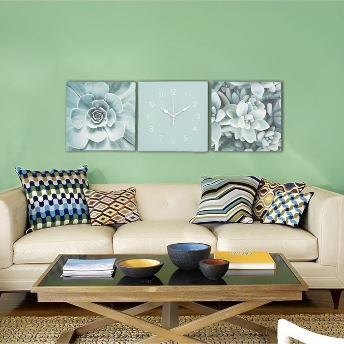 Часы-картина настенные, модульные,  Часы-картина настенные, модульные, "Суккуленты", бесшумные, 35 х 110 см, триптих