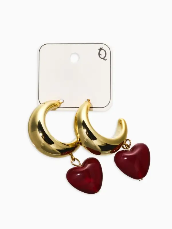 Серьги Серьги "Новый стиль", сердечки, цвет бордовый в золоте d3см