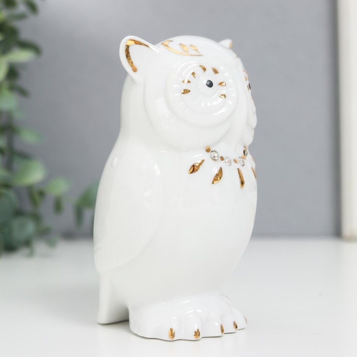 Сувенир керамика "Очкастая сова" белая со стразами 9,3х5,5х5,4 см