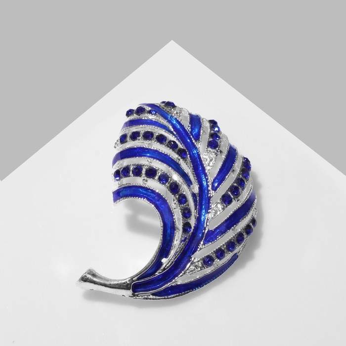 Брошь &laquo;Лист&raquo; изогнутый, цвет синий в серебре