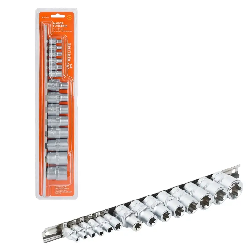 Набор головок 1/2"DR и 1/4"DR TORX 14пр. (E4-E24), пласт.подвес