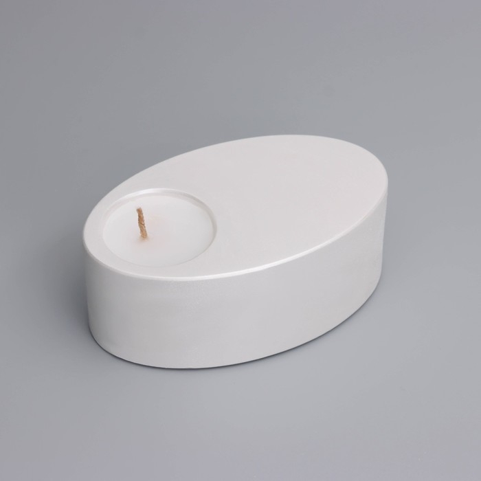 Свеча  Свеча "Узкий овал. Мрамор" в подсвечнике из гипса,11,5х7х4см,белый перламутр