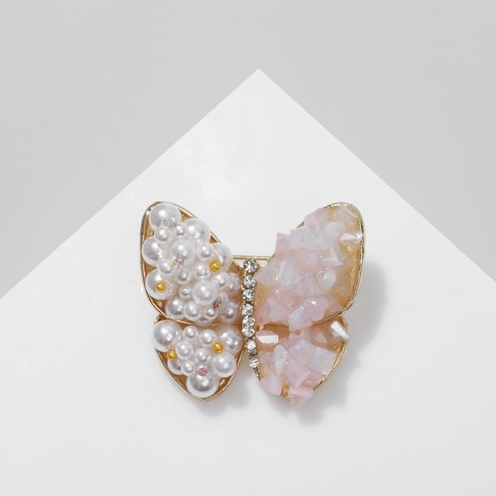Брошь «Бабочка» друза, цвет бело-розовый в золоте Брошь «Бабочка» друза, цвет бело-розовый в золоте