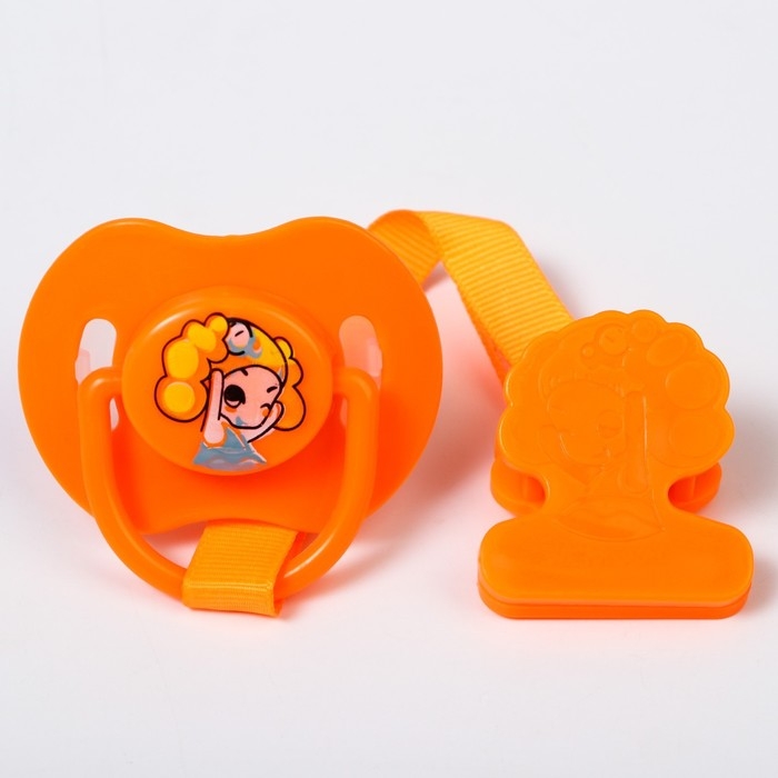 Соска - пустышка силиконовая ортодонтическая, от 0 мес., с держателем, цвет оранжевый Соска - пустышка силиконовая ортодонтическая, от 0 мес., с держателем, цвет оранжевый