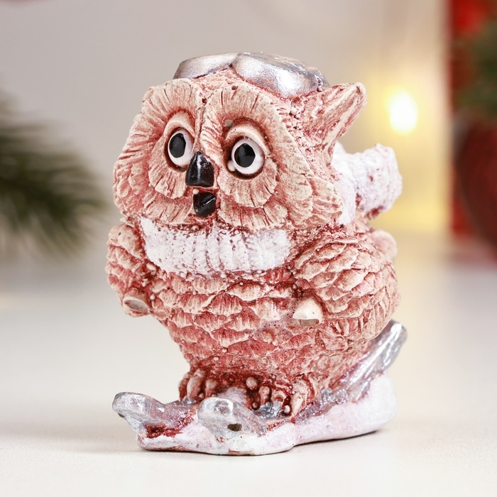 Фигура Фигура "Сова на лыжах" бежевая, 6х6х5см