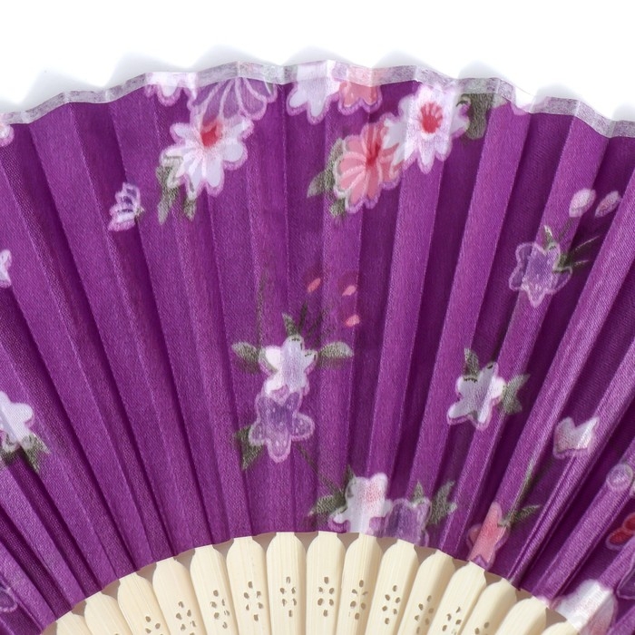 Веер бамбук, текстиль h=21 см  Веер бамбук, текстиль h=21 см "Цветы" с чехлом, фиолетовый