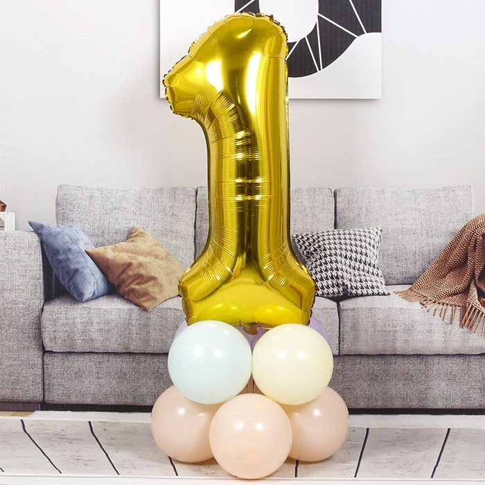 Шар фольгированный 40 Шар фольгированный 40" «Цифра 1», цвет золотой