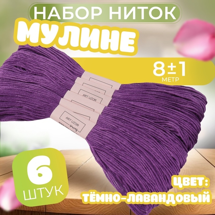 Набор ниток мулине №208, 8 ± 1 м, 6 шт, цвет тёмно-лавандовый