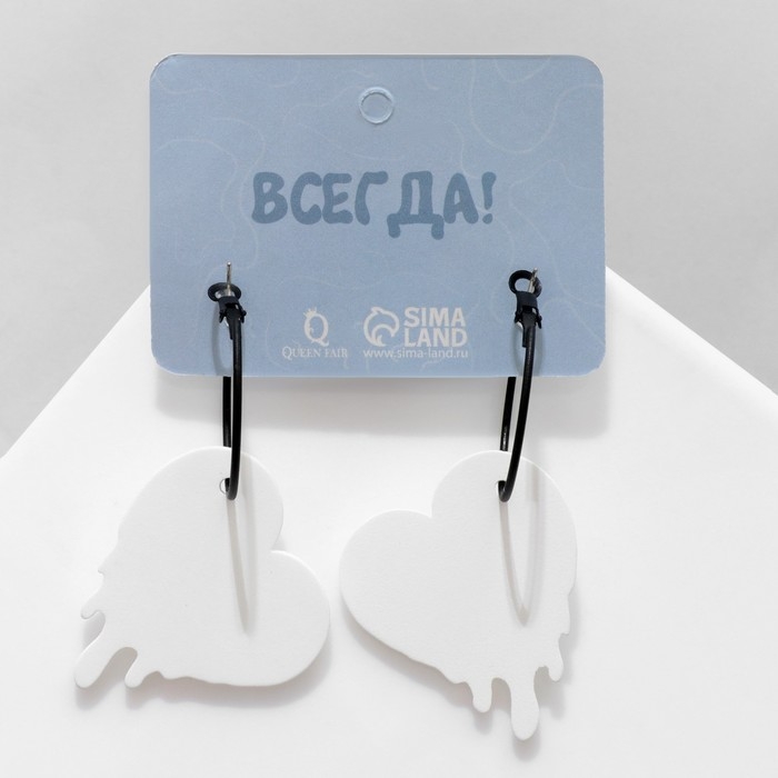 Серьги «Сердца», цвет белый в чёрном металле, d=3 см Серьги «Сердца», цвет белый в чёрном металле, d=3 см