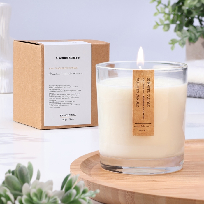 Свеча ароматическая в стакане  Свеча ароматическая в стакане "Bomantic", 200 г, вестин белый чай