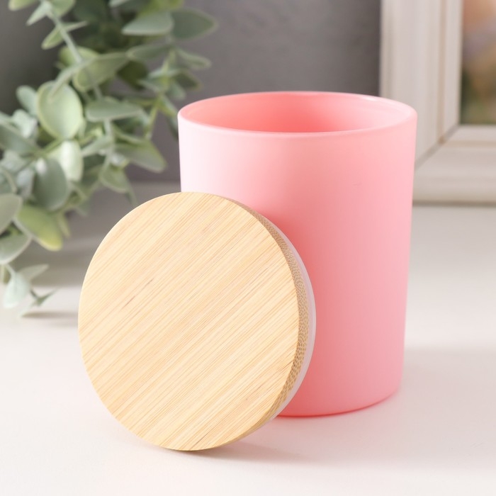 Банка для свечей стекло с крышкой Банка для свечей стекло с крышкой "Розовая матовая" 220 мл 7х7х8,4 см