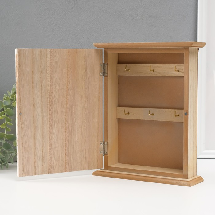 Ключница дерево 6 крючков Ключница дерево 6 крючков "Белые пальмовые листья" 25,5х20,5х6,5 см МИКС