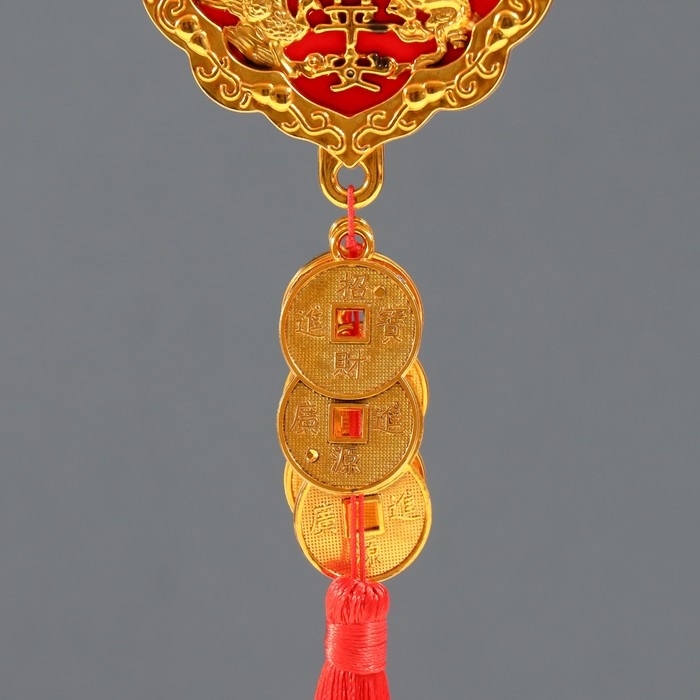 Подвеска пластик, текстиль Подвеска пластик, текстиль "Дракон и феникс" 8 монет 1,8х7х37 см