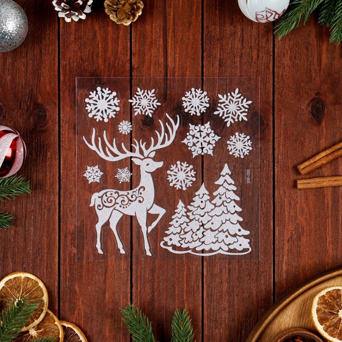 Наклейки на окна Наклейки на окна "Новогодние" Олень, снежинки, 26 х 21 см