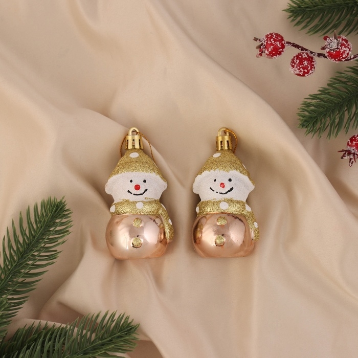 Украшение ёлочное Украшение ёлочное "Улыбчивый снеговик" (набор 2 шт) 8х3,5 см, золото