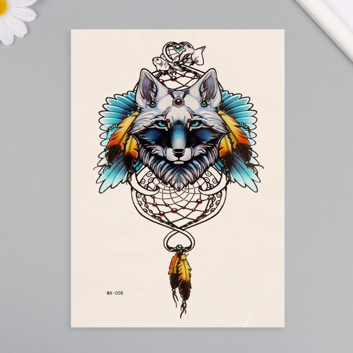 Татуировка на тело цветная Татуировка на тело цветная "Волк - хранитель снов" 26,1х14,6 см