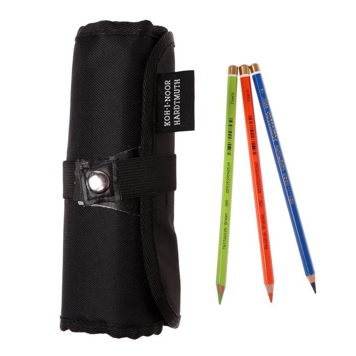 Карандаши 24 цв Koh-I-Noor POLYCOLOR 3824, чёрный пенал-рулон на кнопке из текстиля Карандаши 24 цв Koh-I-Noor POLYCOLOR 3824, чёрный пенал-рулон на кнопке из текстиля