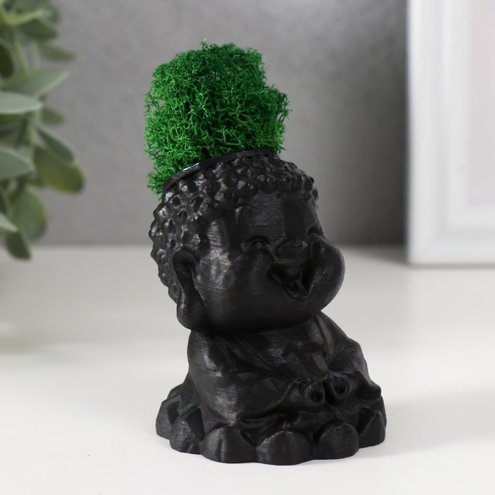 Кашпо бетонное Кашпо бетонное "Будда" 5,5х6,5х7см черный матовый со мхом (мох зеленый стабилизированный)