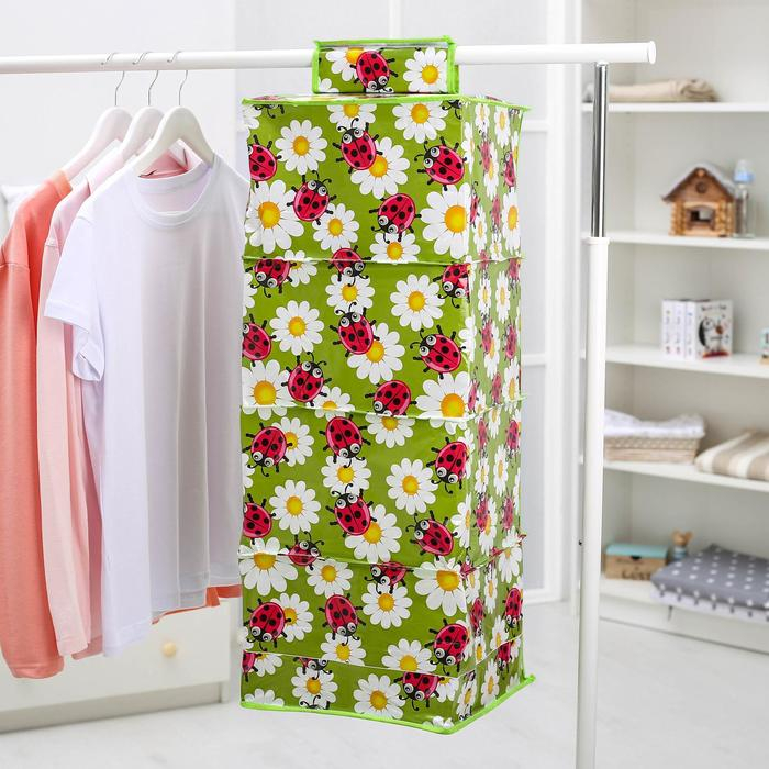 Органайзер подвесной Доляна «Божьи коровки», 4 отделения, 30×30×80 см, цвет зелёный Органайзер подвесной Доляна «Божьи коровки», 4 отделения, 30×30×80 см, цвет зелёный