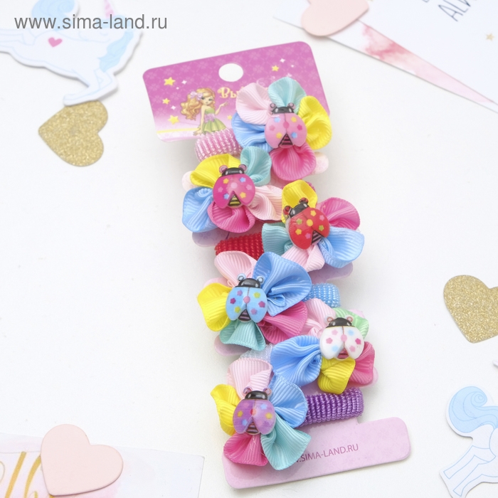 Резинка для волос  Резинка для волос "Весёлый глянец" (набор 6 шт) цветок божья коровка