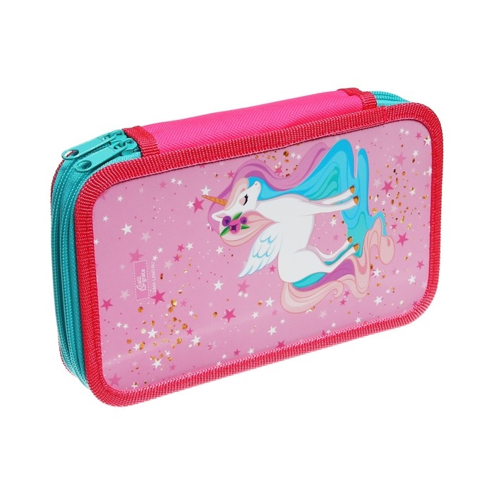 Пенал 2 секции, 125 х 205 х 40 мм, Calligrata 30П26/2 Пенал 2 секции, 125 х 205 х 40 мм, Calligrata 30П26/2 "Сказочный единорог", ламинированный картон