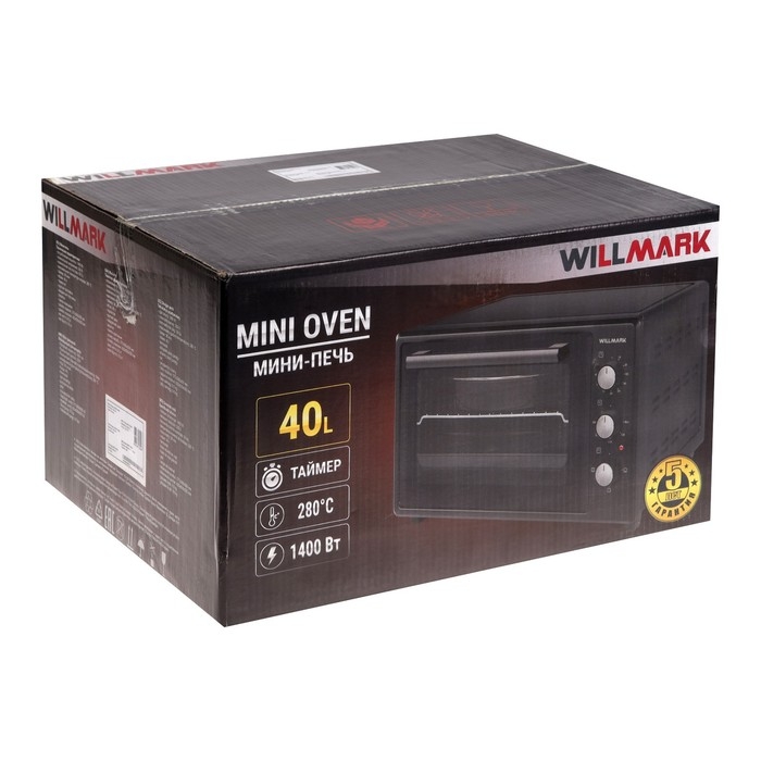 Мини-печь WILLMARK WOF-405W, 1500 Вт, 40 л, таймер, до 280°С, белая