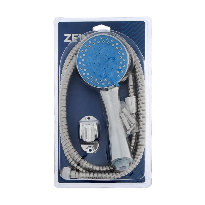 Набор для душа ZEIN Z0705, шланг 150 см, держатель, лейка 5 режимов, синий/хром Набор для душа ZEIN Z0705, шланг 150 см, держатель, лейка 5 режимов, синий/хром