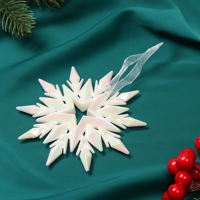 Украшение ёлочное Украшение ёлочное "Снежинка рельефная" 11х11 см, белый перелив