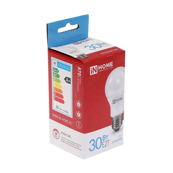 Лампа светодиодная IN HOME LED-A70-VC, Е27, 30 Вт, 230 В, 6500 К, 2850 Лм Лампа светодиодная IN HOME LED-A70-VC, Е27, 30 Вт, 230 В, 6500 К, 2850 Лм