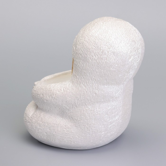 Свеча  Свеча "Ленивец" в подсвечнике из гипса,9х10,5х11см, белый перламутр